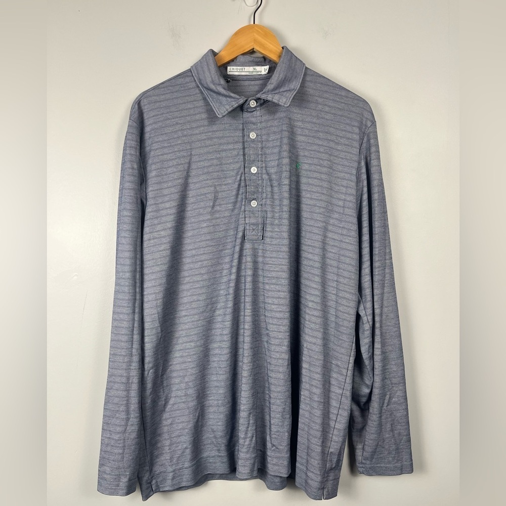 CRIQUET Hidden Stripe Embroidered Logo XL Lightweight Rugby Shirt blue grey